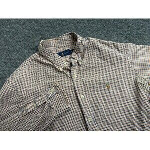 VTG Polo Ralph Lauren Shirt Men’s XL Plaid Orange Blue Flesh Horse Button Down